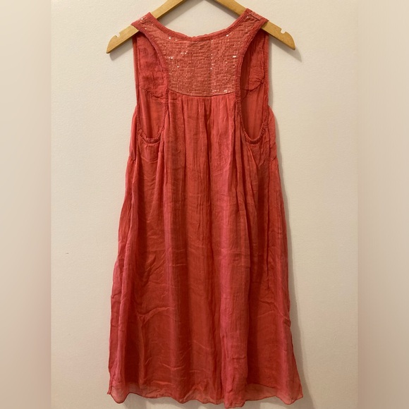 100% silk racerback pink/coral a-line dress with sequins - Picture 5 of 10